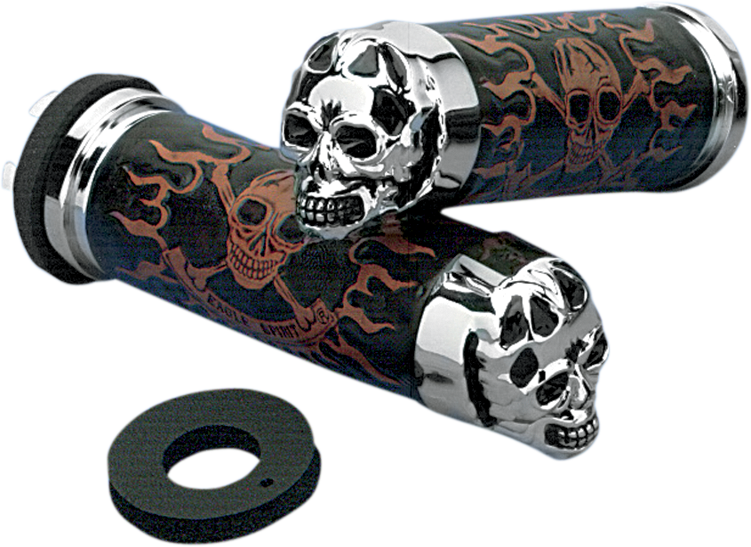 DRAG SPECIALTIES Grips - Skull Grips - Plain Eyes - Chrome 74693B