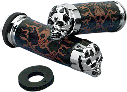 DRAG SPECIALTIES Grips - Skull Grips - Plain Eyes - Chrome 74693B