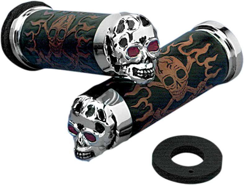 DRAG SPECIALTIES Grips - Skull Grips - Red Eyes - Chrome 17-0505CDTS