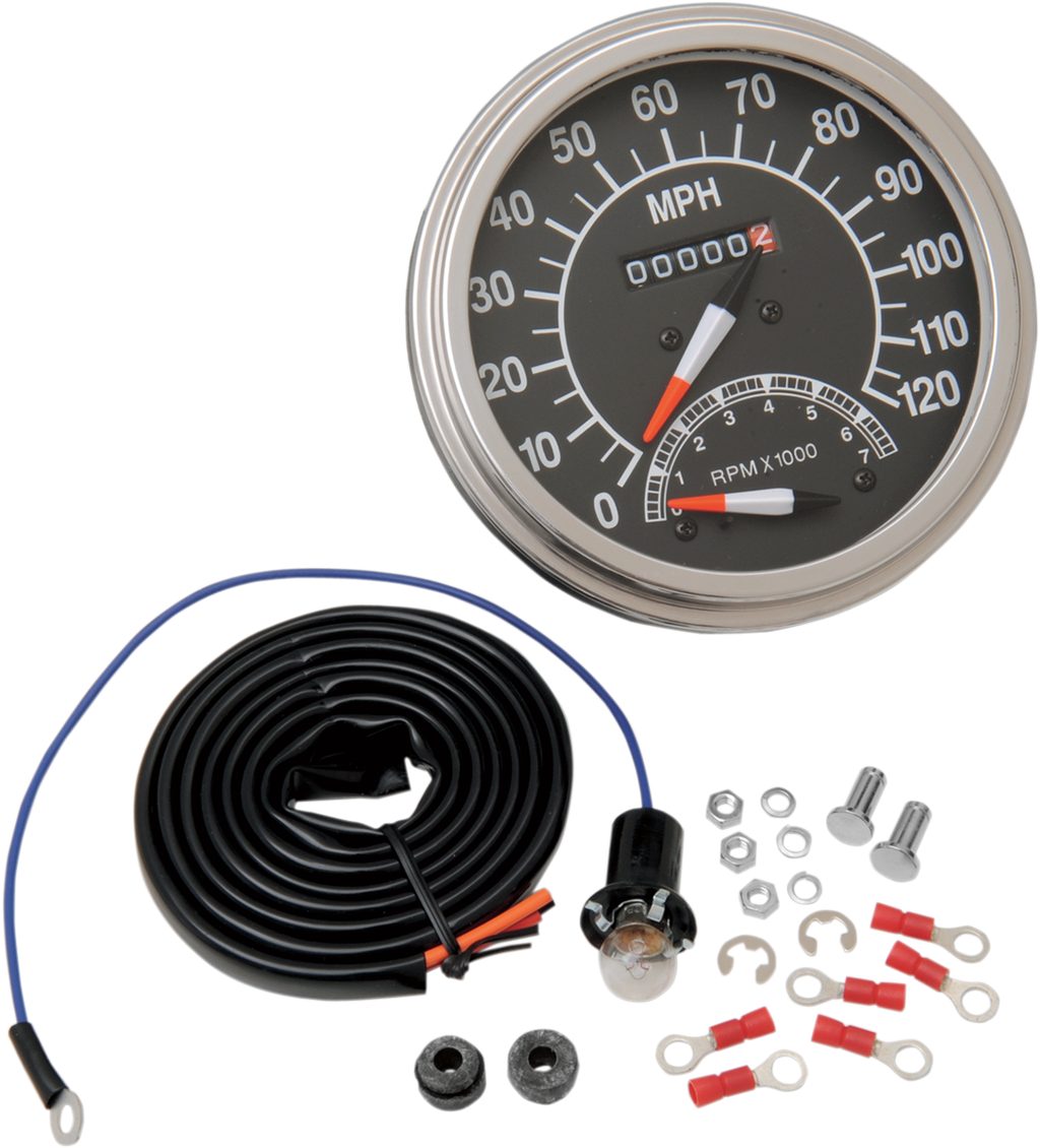 DRAG SPECIALTIES 5" MPH FL-Style 2:1 Speedometer with Tach - '68-'84 Black Face 72418M
