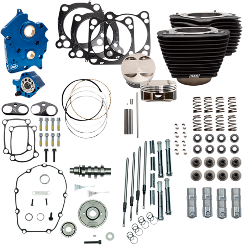 S&S CYCLE 128" Power Package Engine Performance Kit - Gear Drive - Wrinkle Black with Non-Highlighted Fins 310-1106A