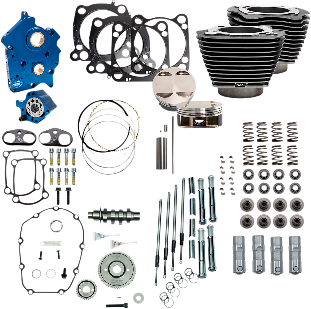 S&S CYCLE 128" Power Package Engine Performance Kit - Gear Drive - Black Granite with Highlighted Fins 310-1110A