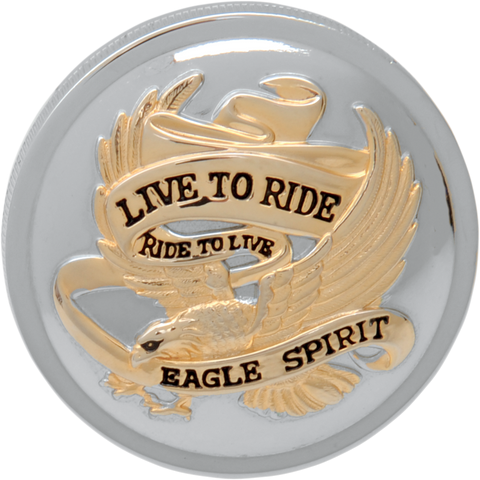 DRAG SPECIALTIES Gas Cap - Non-Vented Live To Ride - Chrome with Gold 72646