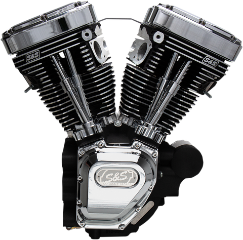 S&S CYCLE T124 Long Block Engine - Wrinkle Black and Chrome - Touring 310-0400A
