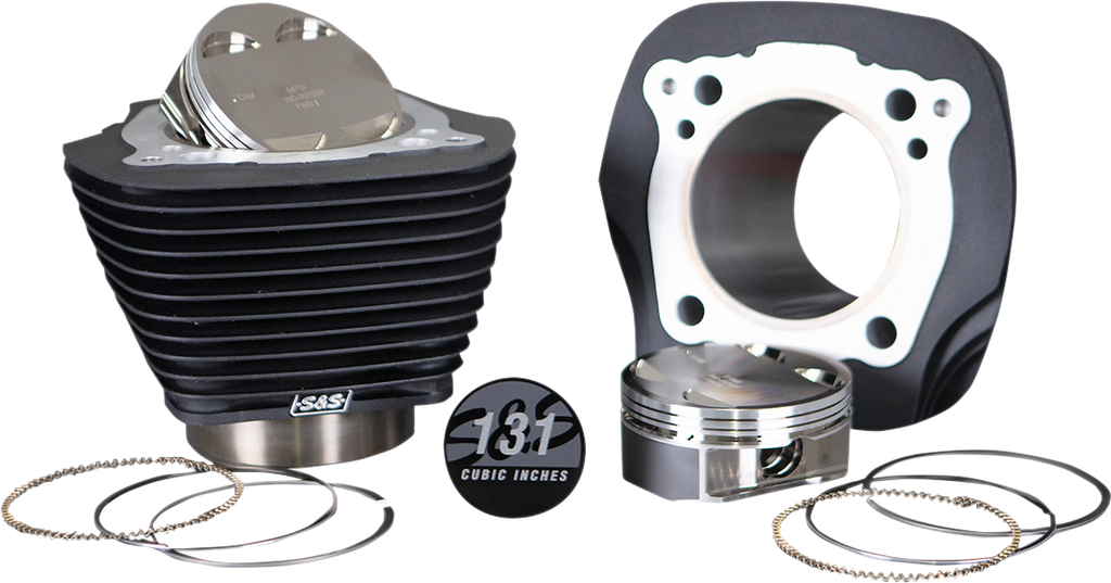 S&S CYCLE Cylinder & Piston Kit - 131" - Wrinkle Black with Non-Highlighted Fins - M8 910-0763