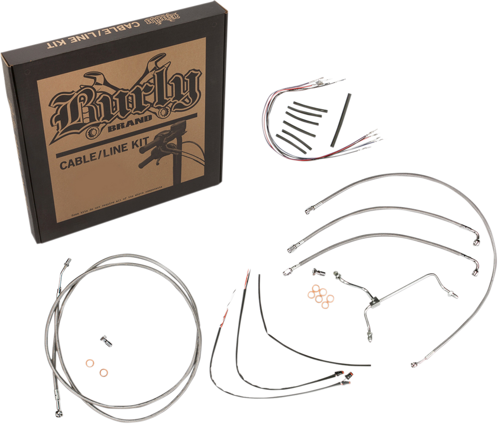 BURLY BRAND Handlebar Cable/Brake Line Kit - Complete - 14" Ape Hanger Handlebars - Stainless Steel B30-1152