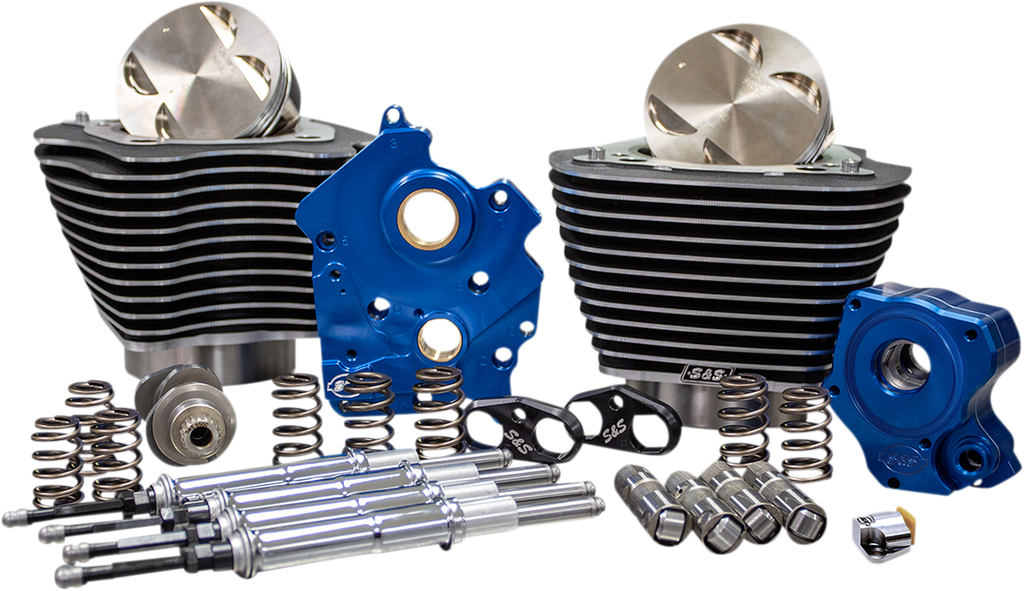 S&S CYCLE 128" Power Package Engine Performance Kit - Chain Drive - Wrinkle Black with Highlighted Fins 310-1103B