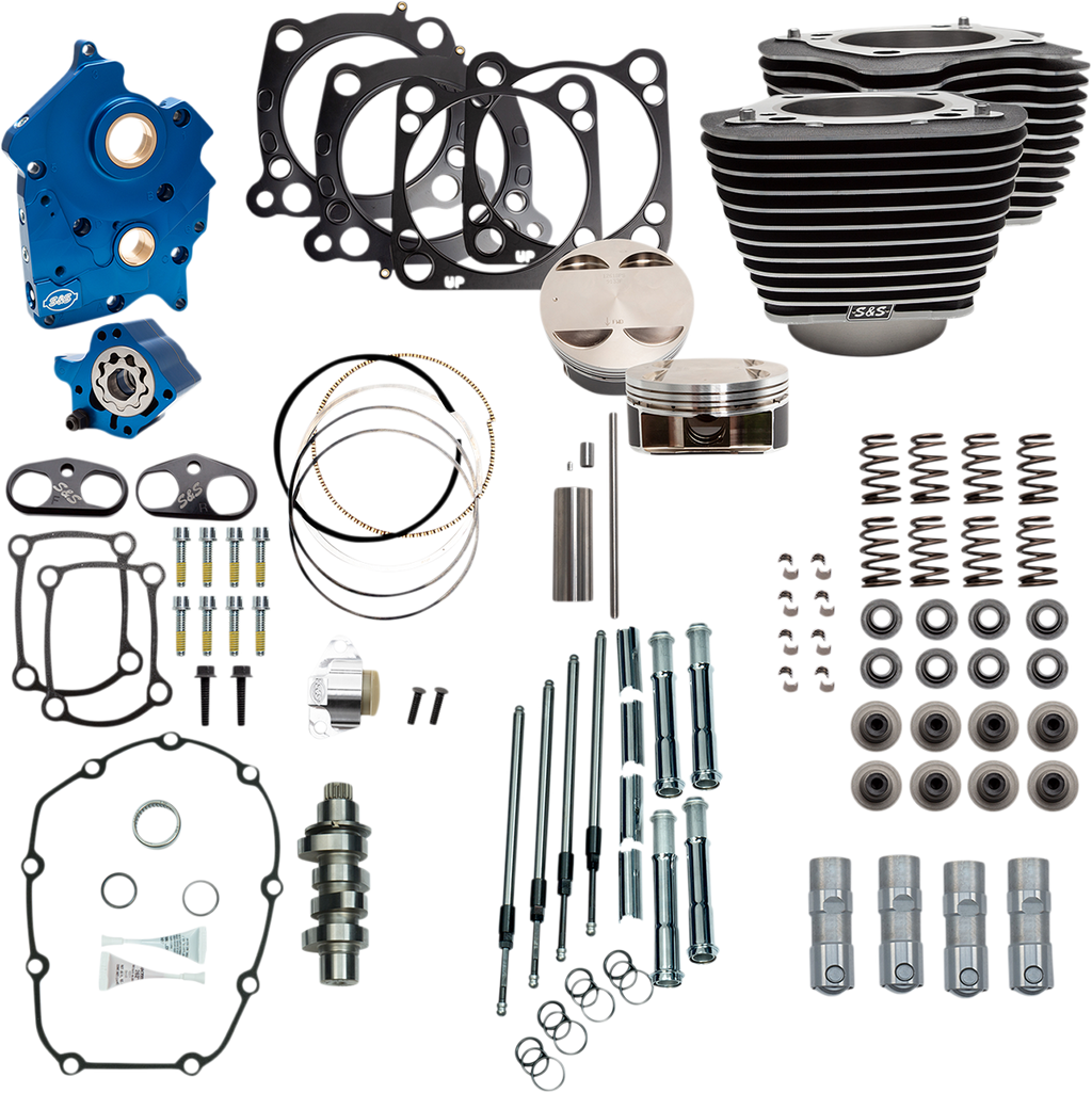 S&S CYCLE 128" Power Package Engine Performance Kit - Chain Drive - Wrinkle Black with Highlighted Fins 310-1103B