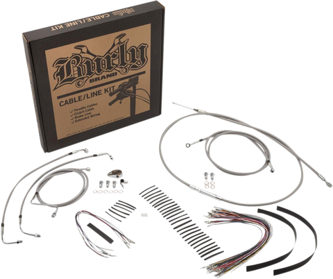 BURLY BRAND Handlebar Cable/Brake Line Kit - Complete - 15" Ape Hanger Handlebars - Stainless Steel B30-1105