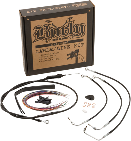 BURLY BRAND Handlebar Cable/Brake Line Kit - Complete - 15" Ape Hanger Handlebars - Stainless Steel B30-1239