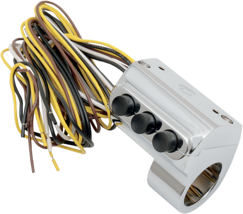 PERFORMANCE MACHINE (PM) Switch Assembly - Left Side - Three Button - Cable Clutch - Chrome 0062-2035-CH