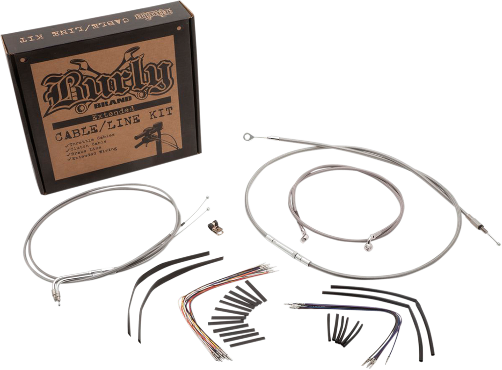 BURLY BRAND Handlebar Cable/Brake Line Kit - Complete - 14" Ape Hanger Handlebars - Stainless Steel B30-1049