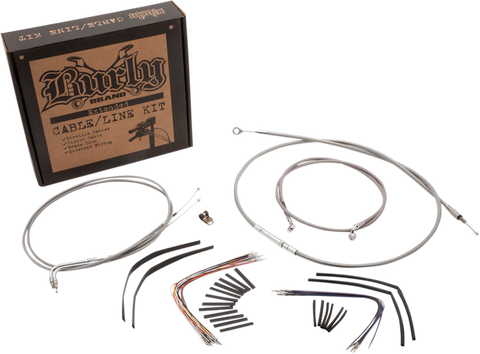 BURLY BRAND Handlebar Cable/Brake Line Kit - Complete - 14" Ape Hanger Handlebars - Stainless Steel B30-1049