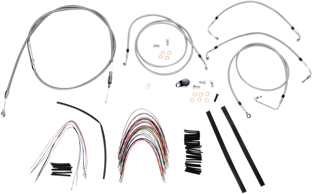 BURLY BRAND Handlebar Cable/Brake Line Kit - Complete - 14" Ape Hanger Handlebars - Stainless Steel B30-1094