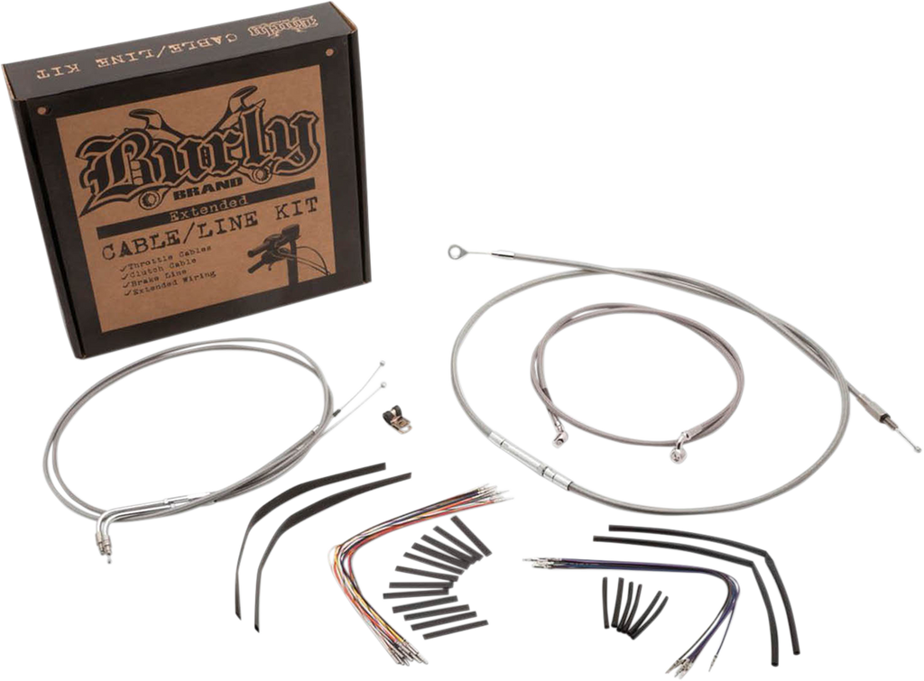 BURLY BRAND Handlebar Cable/Brake Line Kit - Complete - 18" Ape Hanger Handlebars - Stainless Steel B30-1096