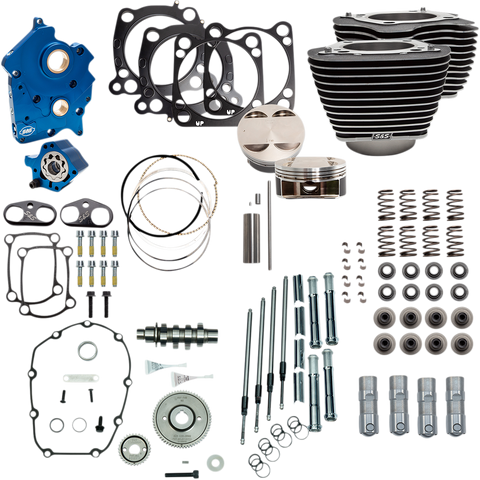 S&S CYCLE 128" Power Package Engine Performance Kit - Gear Drive - Wrinkle Black with Highlighted Fins 310-1104A