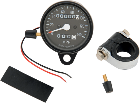 DRAG SPECIALTIES 2.4" MPH Mini LED Mechanical Speedometer/Indicators/Trip - Black Housing - Black Face - 2:1 21-6815BDS