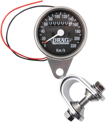 DRAG SPECIALTIES 2.4" KPH Mini LED Mechanical Speedometer/Indicators - Chrome Housing - Black Face - 2:1 21-6808DS