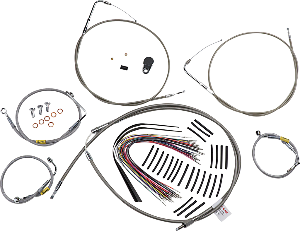 BURLY BRAND Control Kit - Early Touring Bikes - 15" Bagger Bar Handlebars - Stainless B30-1293