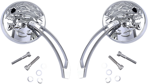 DRAG SPECIALTIES Flame Skull Mirror - Chrome - 4-1/2" M60-6615C