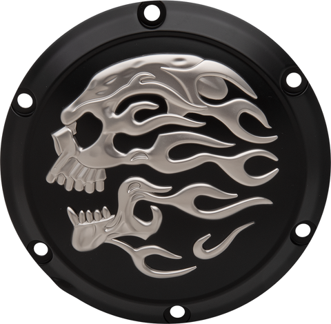 DRAG SPECIALTIES Flaming Skull Derby Cover - Black D33-0113FSKBC