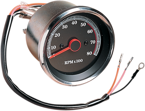 DRAG SPECIALTIES 8000 RPM Electronic Tachometer - Stainless Housing Ring - Black Face 74106
