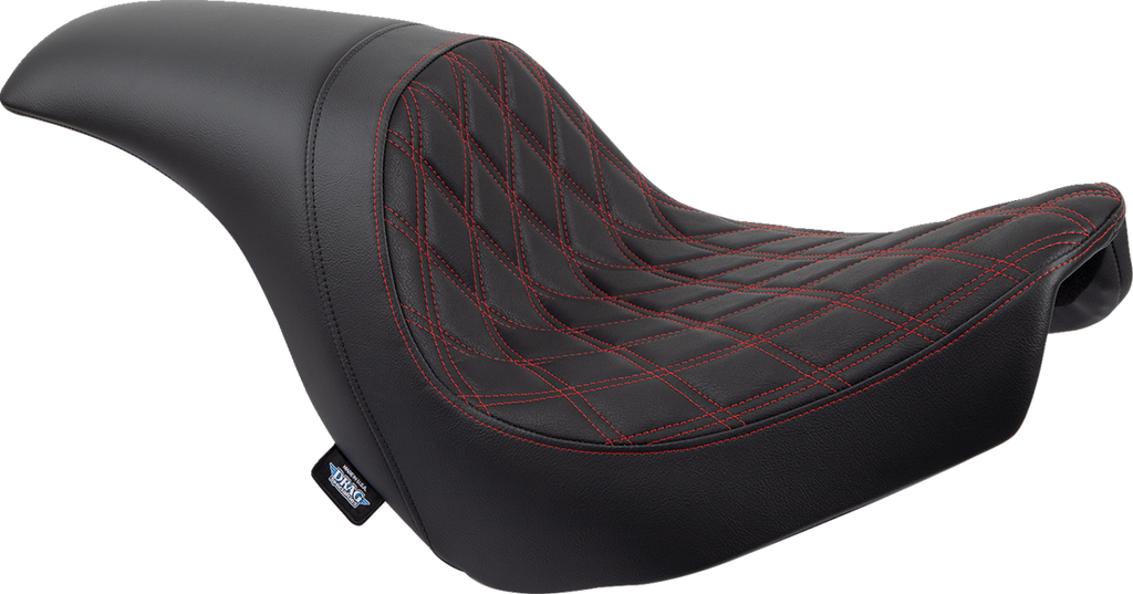 DRAG SPECIALTIES Predator Seat - Double Diamond w/ Red Sitching - Vinyl - FLSB/FXLR '18-'23 0802-1519
