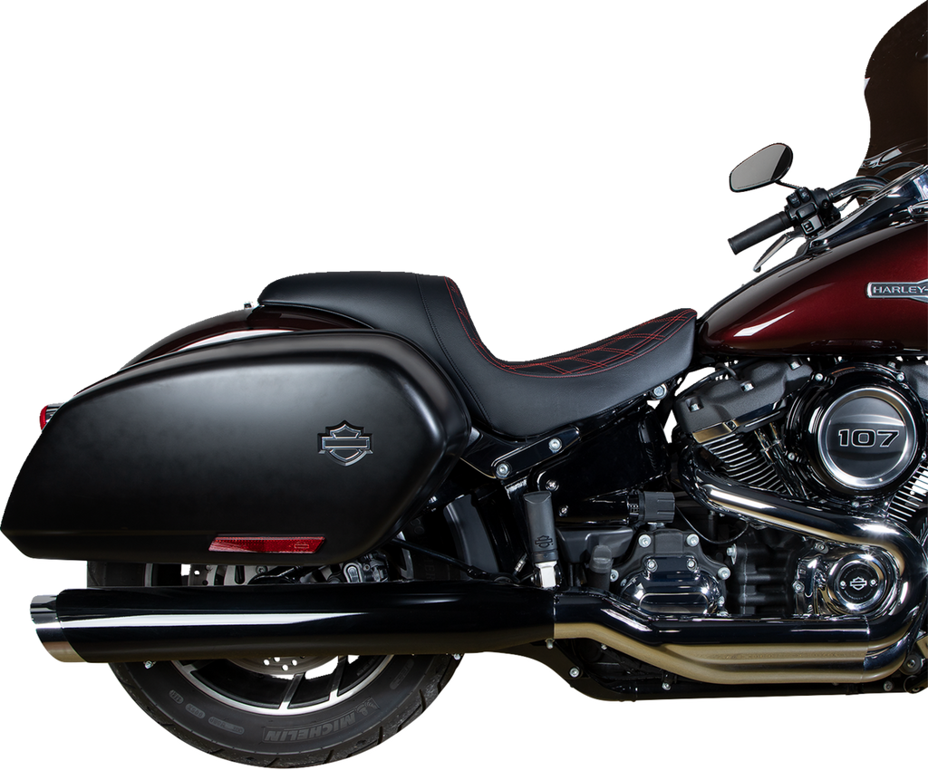 DRAG SPECIALTIES Predator Seat - Double Diamond w/ Red Sitching - Vinyl - FLSB/FXLR '18-'23 0802-1519