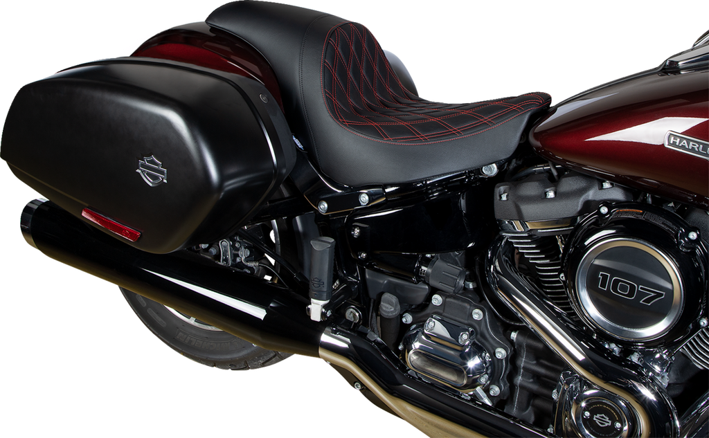 DRAG SPECIALTIES Predator Seat - Double Diamond w/ Red Sitching - Vinyl - FLSB/FXLR '18-'23 0802-1519