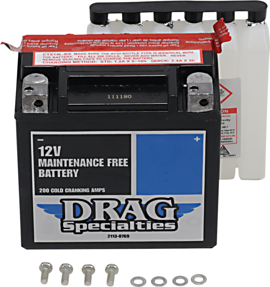 DRAG SPECIALTIES AGM Battery - YTX14LBSFT CTX14L-BS FT