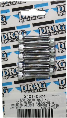 DRAG SPECIALTIES Bolt Kit - Camshaft Cover - Chrome - Knurled - M8 MK779