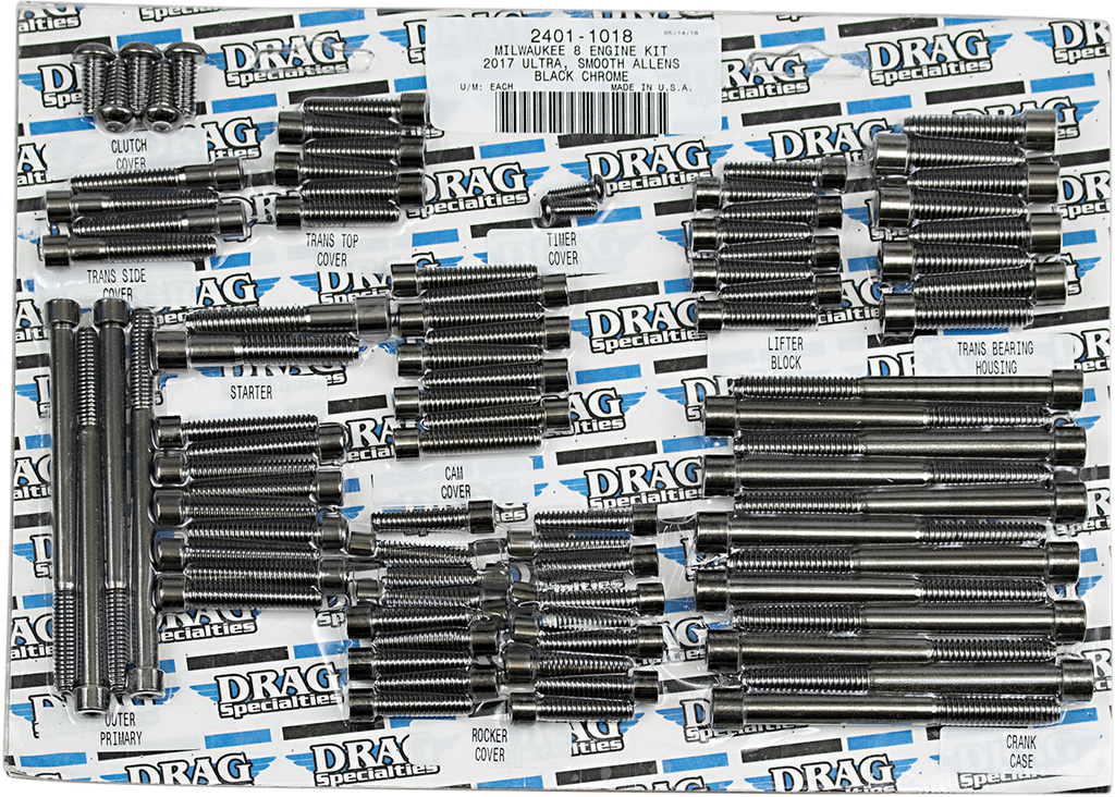 DRAG SPECIALTIES Bolt Kit - Engine - Black/Chrome - Smooth - M8 MK775SBK