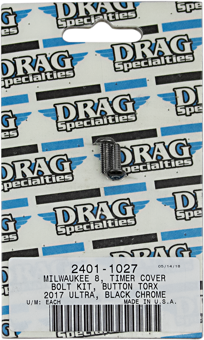 DRAG SPECIALTIES Bolt Kit - Timer Cover - Black/Chrome - Knurled - M8 MK780BK