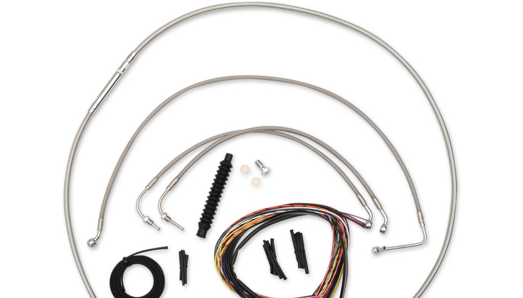 Handlebar Cable/Brake Line Kit - Complete - 18" - 20" Ape Hanger Handlebars - Stainless   LA CHOPPERS