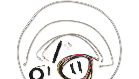 Handlebar Cable/Brake Line Kit - Complete - 18" - 20" Ape Hanger Handlebars - Stainless   LA CHOPPERS
